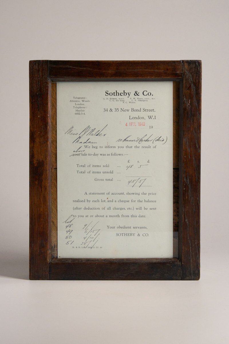 Invoice For The Sale Of Howard Carter's Objects - Sotheby's