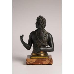 Bust Of Eros In Bronze With Excavation Patina - 19th Century