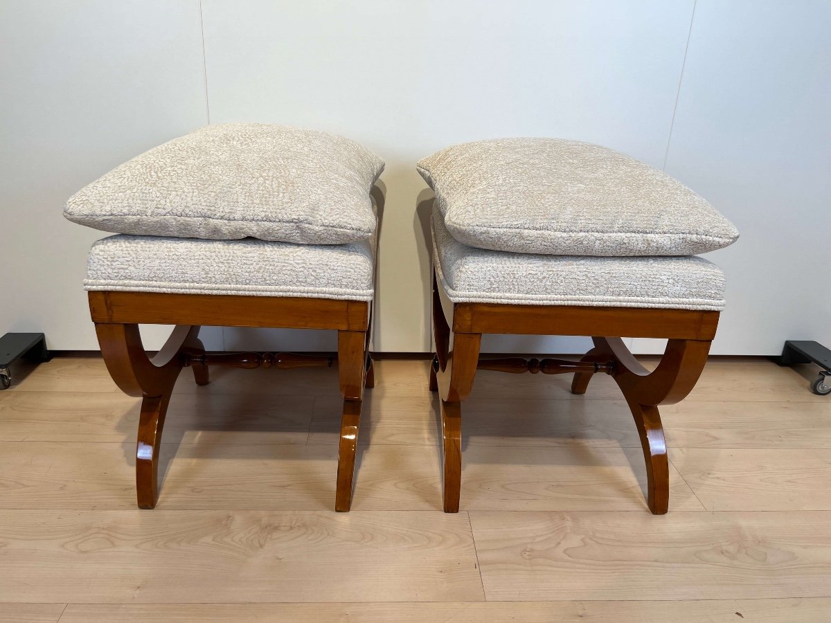 Pair Of Large Stools, Beech Wood, France Circa 1860-photo-4