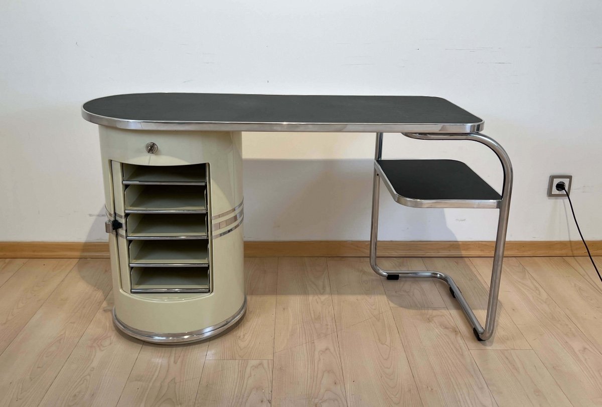 Petit machine à écrire Bureau Et Tabouret Par Mauser, Tubes d'Acier Et Crème Lacque , Allemagne Circa 1950-photo-6