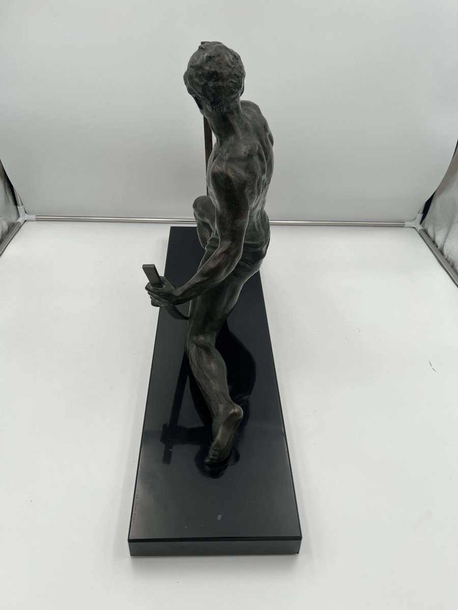 Sculpture Art Déco en bronze "Plieuse de fer“ par J. de Roncourt, France circa 1930-photo-5