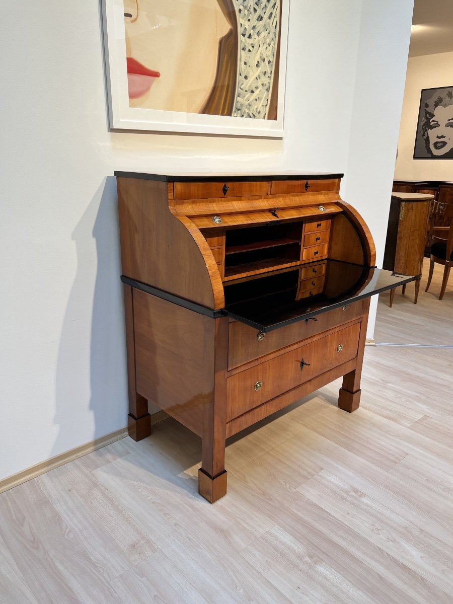 Biedermeier Roll-top Secretaire, Cherry Veneer, South Germany Circa 1820-photo-2