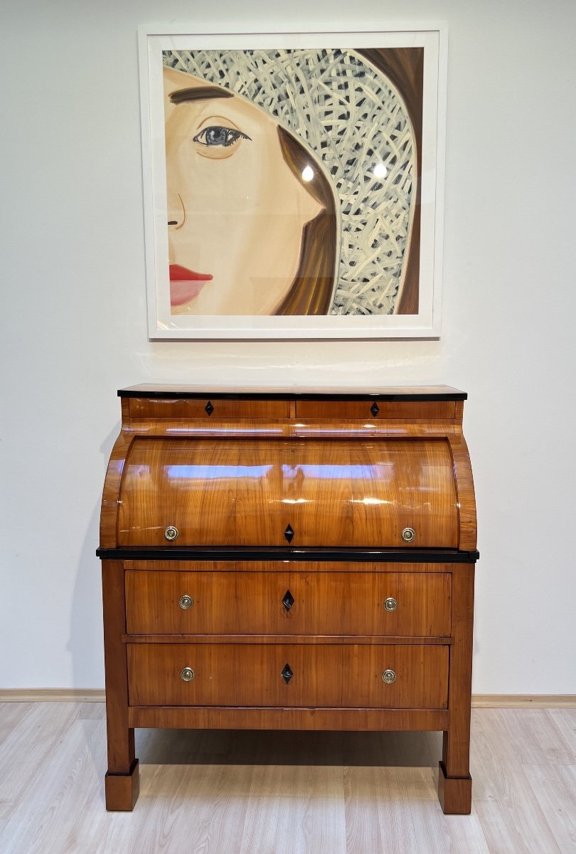 Biedermeier Roll-top Secretaire, Cherry Veneer, South Germany Circa 1820-photo-4