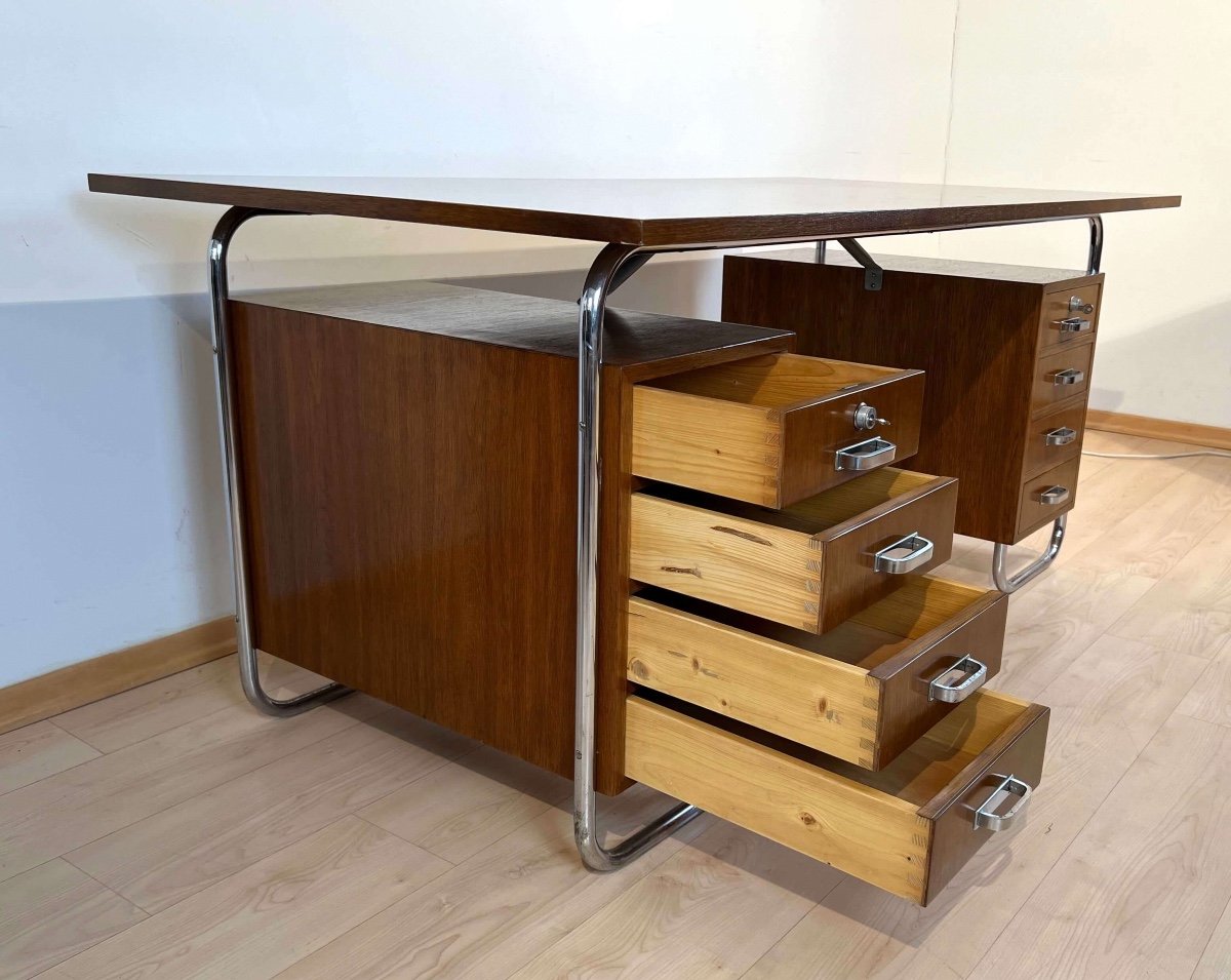 Bauhaus Desk By 'mücke-melder', Steel Tubes And Oak, Czech Circa 1940-photo-2