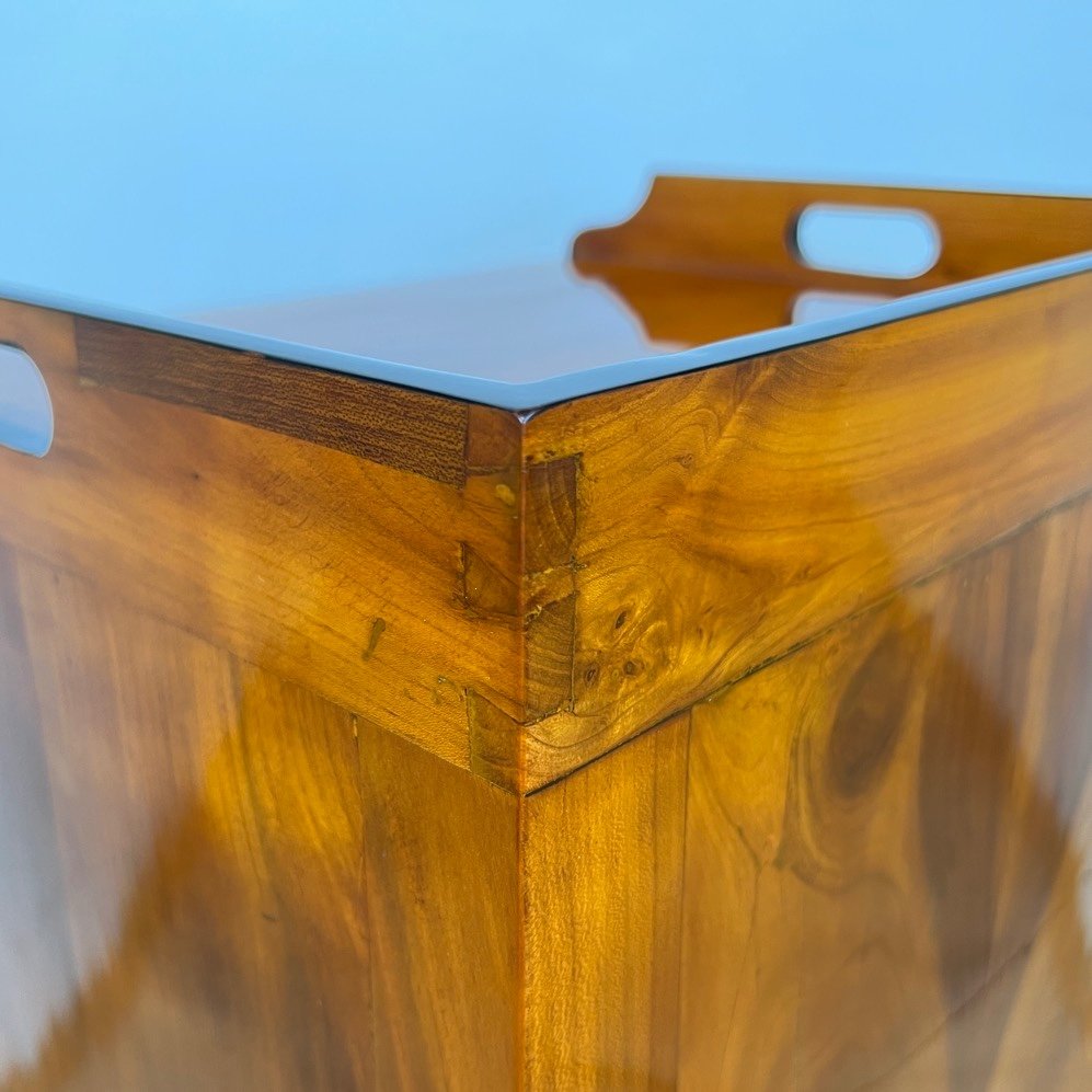 Biedermeier Bedside Table, Cherry Veneer And Brass, South Germany Circa 1820-photo-5