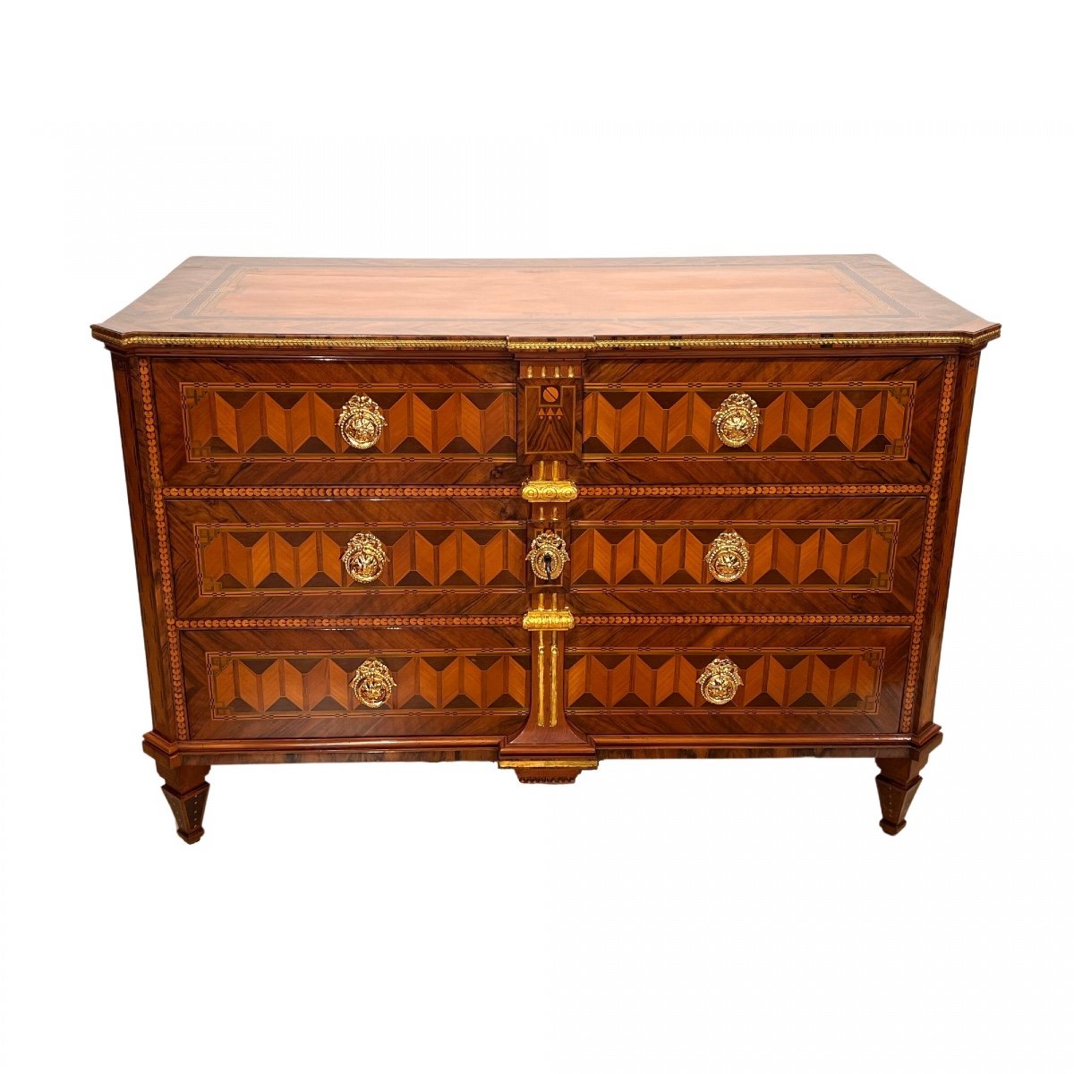 Louis XV. Commode, Placage De Noyer, Incrustations, Plaqué Or, Autriche/vienne Vers 1790