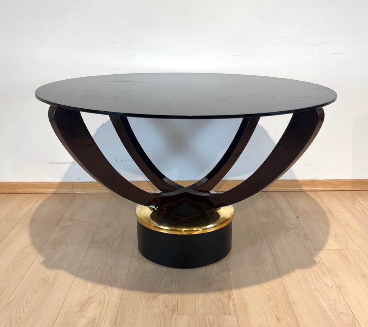 Art Deco Round Coffee Table, Rosewood And Glass, France Circa 1930-photo-2