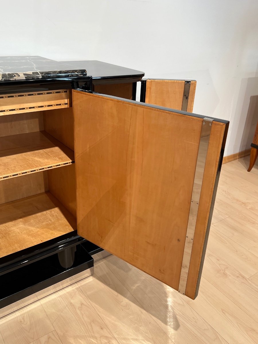 Small Art Deco Buffet, Black Lacquer, Maple, Marble, Nickel, France Circa 1930-photo-4