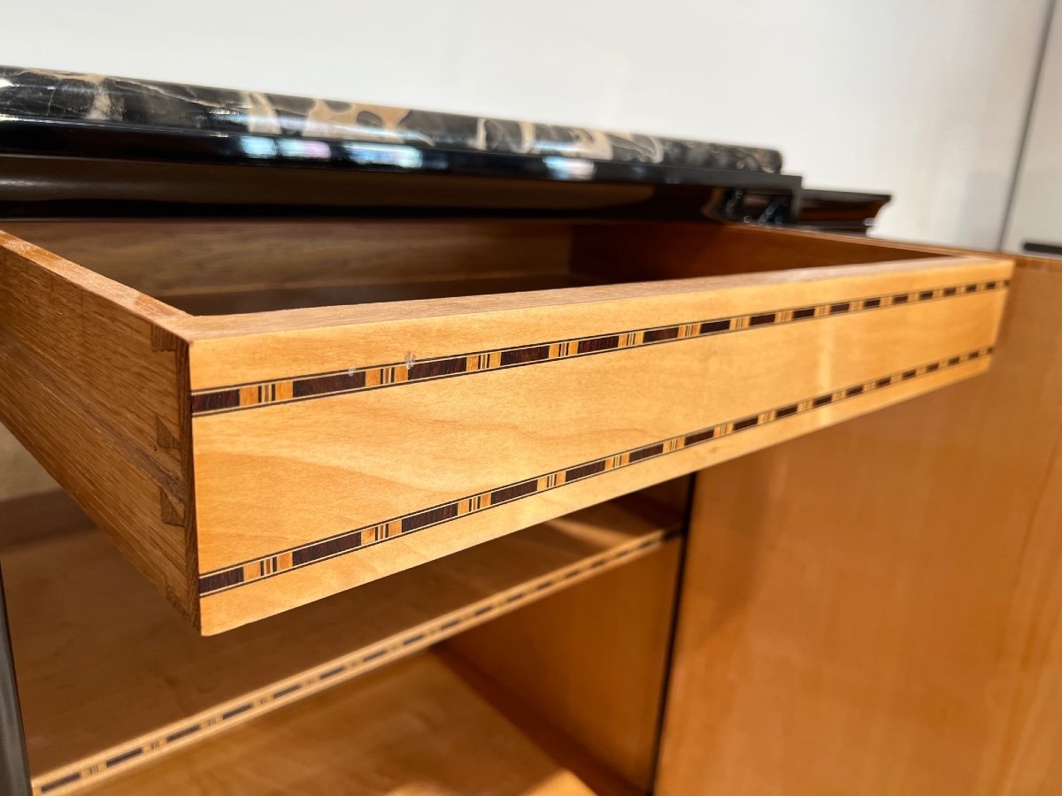 Small Art Deco Buffet, Black Lacquer, Maple, Marble, Nickel, France Circa 1930-photo-7