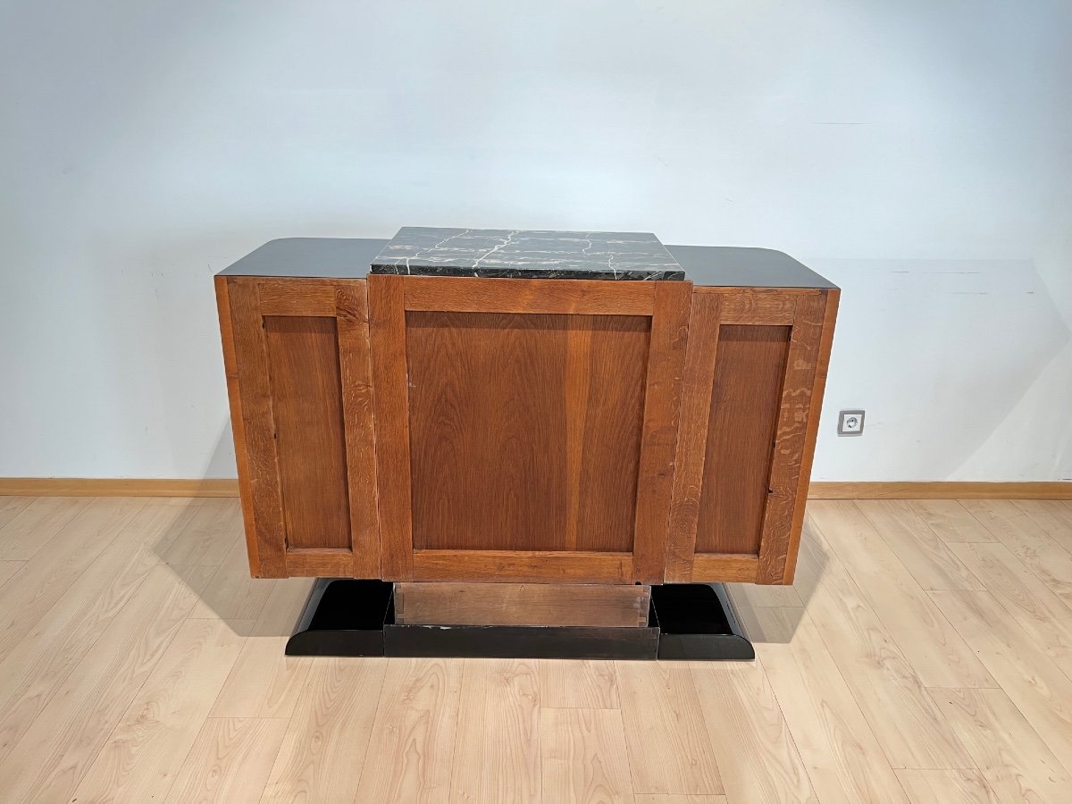 Small Art Deco Buffet, Black Lacquer, Maple, Marble, Nickel, France Circa 1930-photo-8