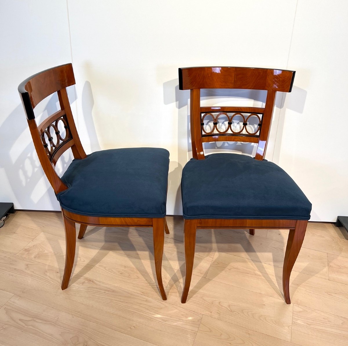 Pair Of Biedermeier Chairs, Cherry Veneer, South Germany Circa 1840-photo-2