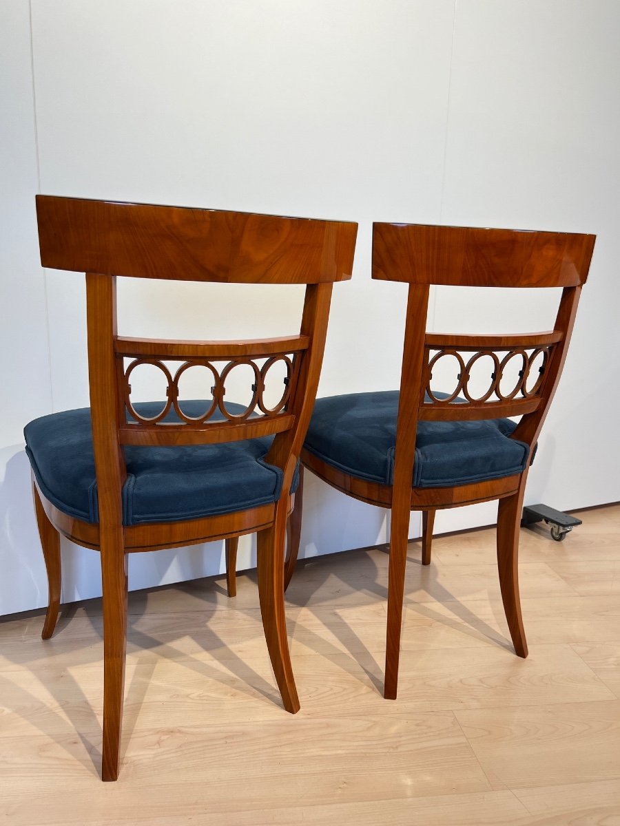 Pair Of Biedermeier Chairs, Cherry Veneer, South Germany Circa 1840-photo-4