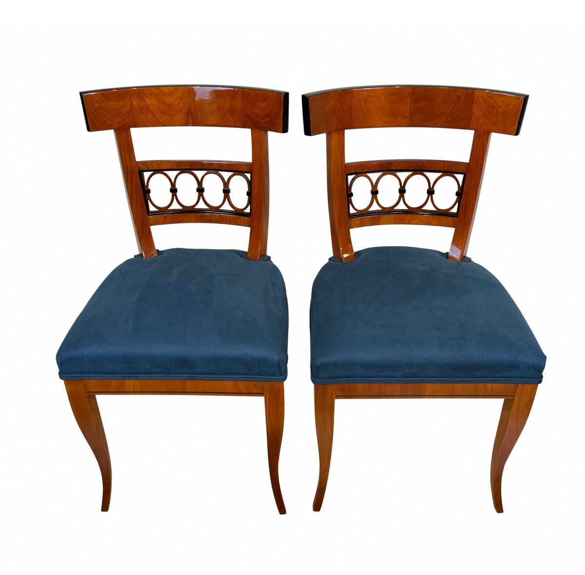 Pair Of Biedermeier Chairs, Cherry Veneer, South Germany Circa 1840