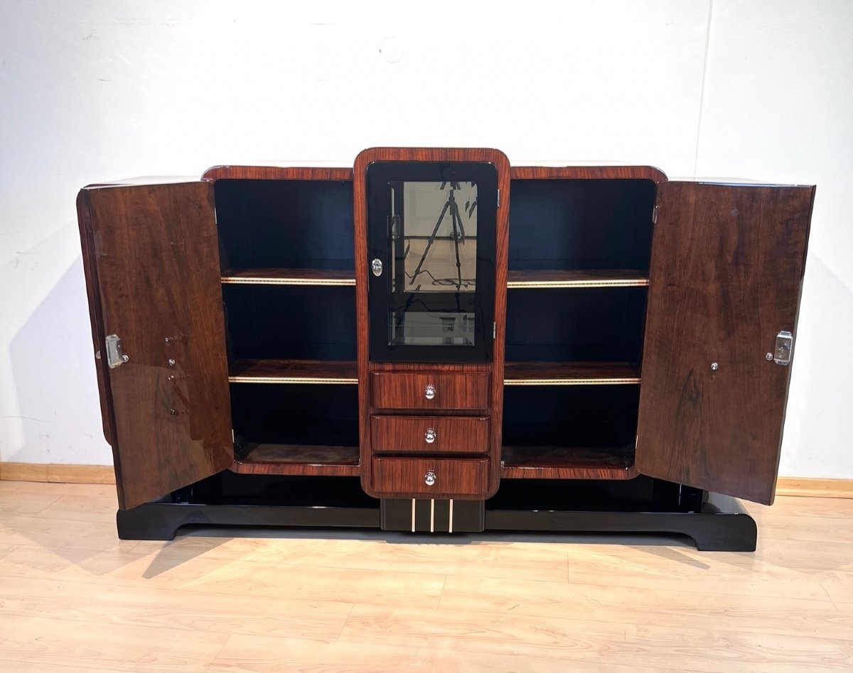 Art Deco Buffet, Rosewood, Black Lacquer, Chrome, France Circa 1925-photo-2