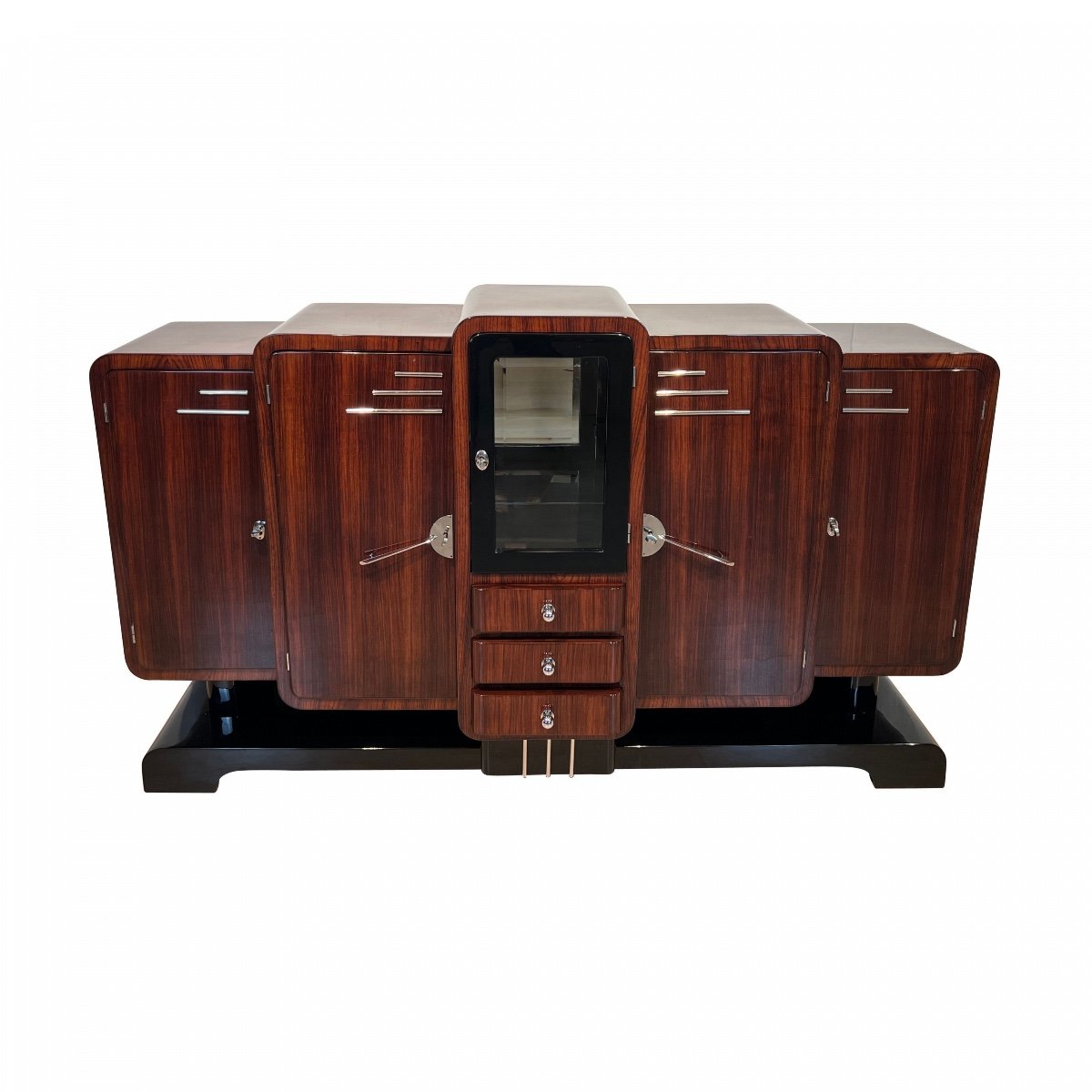 Art Deco Buffet, Rosewood, Black Lacquer, Chrome, France Circa 1925-photo-3