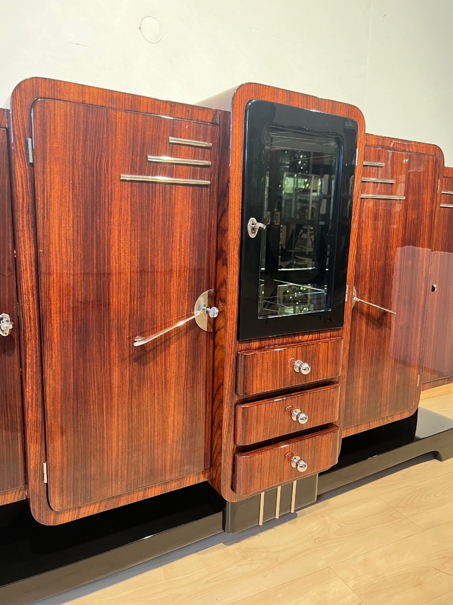 Art Deco Buffet, Rosewood, Black Lacquer, Chrome, France Circa 1925-photo-3