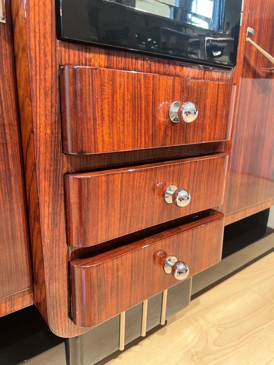 Art Deco Buffet, Rosewood, Black Lacquer, Chrome, France Circa 1925-photo-5