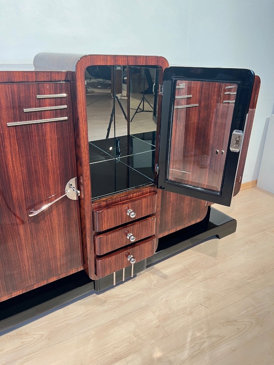 Art Deco Buffet, Rosewood, Black Lacquer, Chrome, France Circa 1925-photo-7