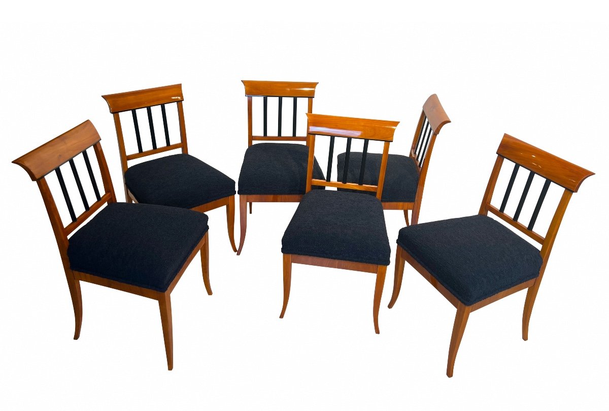 Set Of Six Biedermeier Chairs, Cherry Wood, Ebony, South Germany Circa 1830