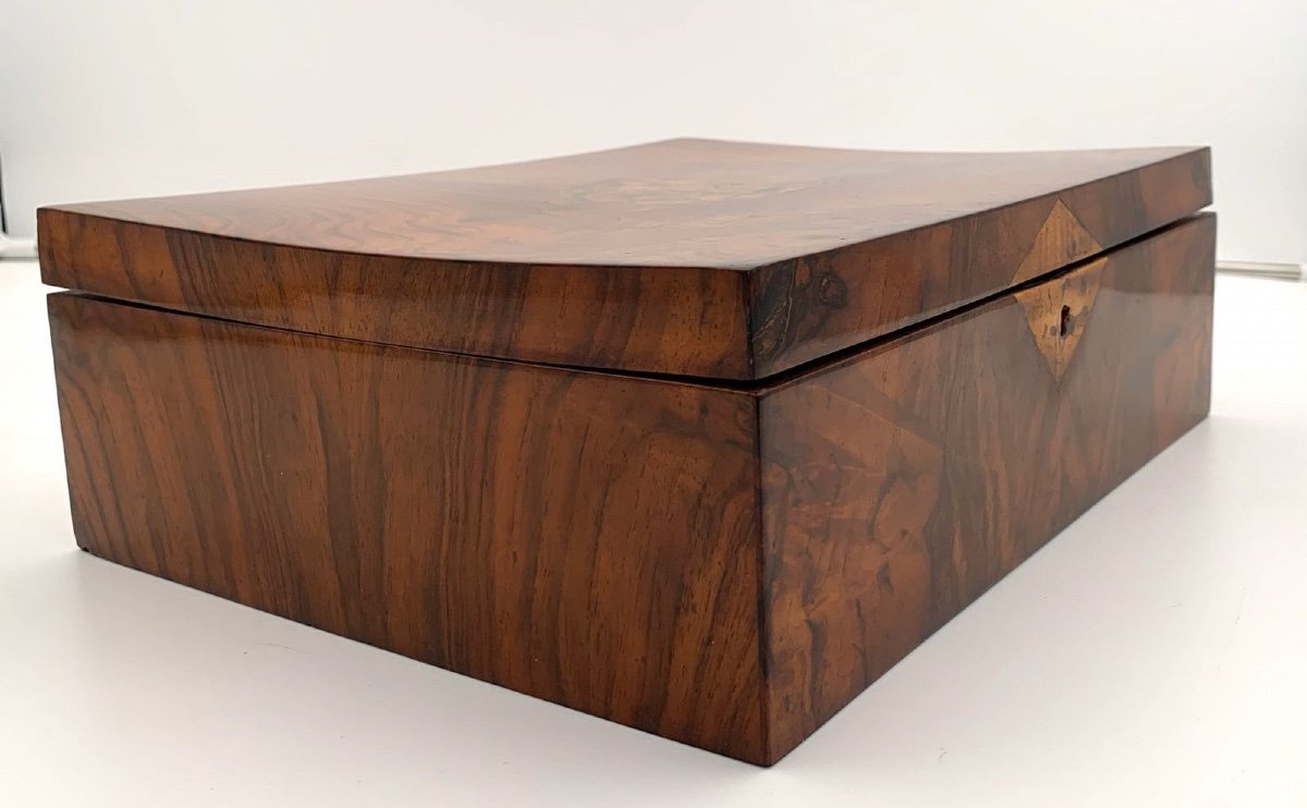 Biedermeier Box, Walnut Veneer, Ink Painting, Austria Circa 1820-photo-4