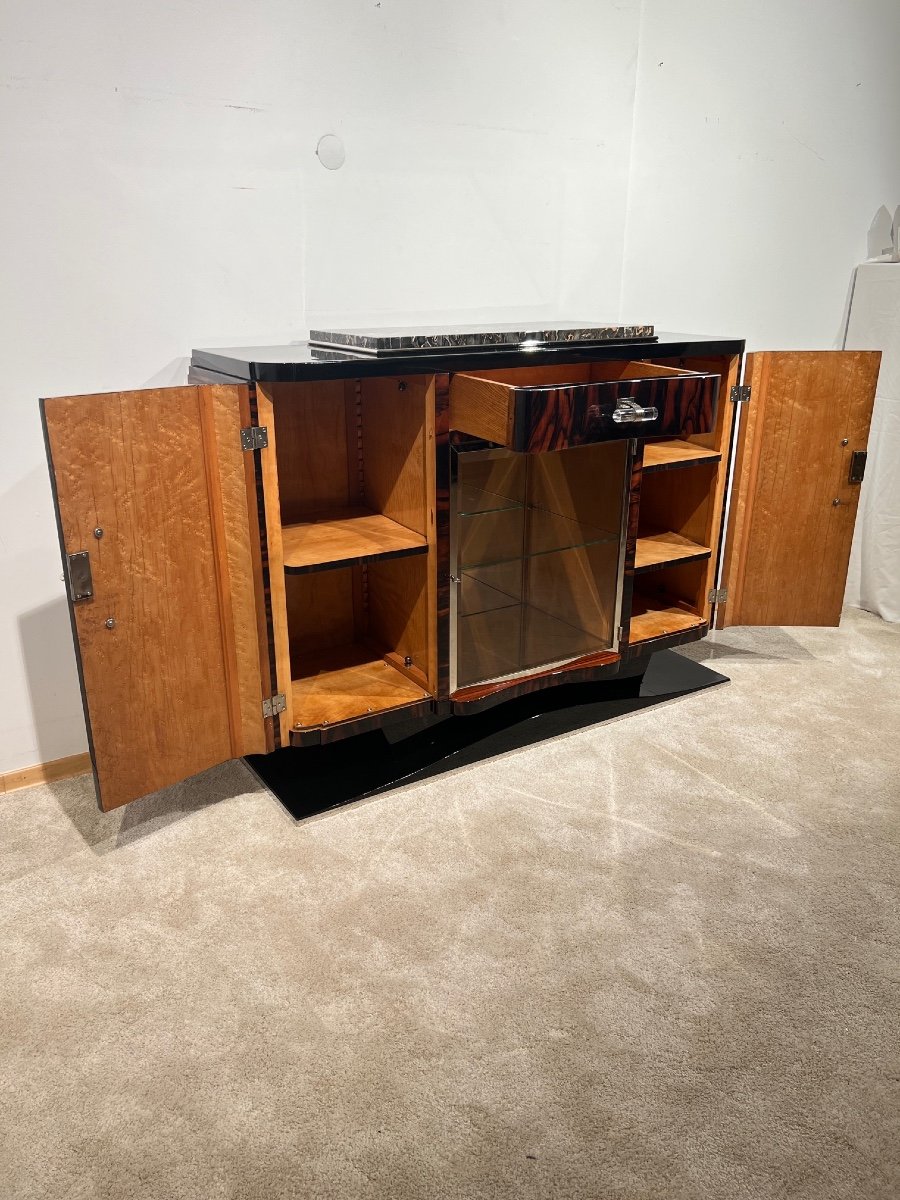 Art Deco Buffet In Lacquered Macassar, Maple, Marble, Chrome, France Circa 1930-photo-3