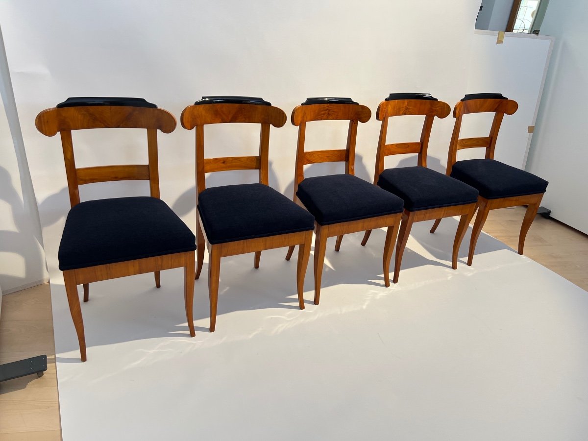 Suite Of 5 Biedermeier Chairs, Cherry Wood, Germany Circa 1830-photo-1