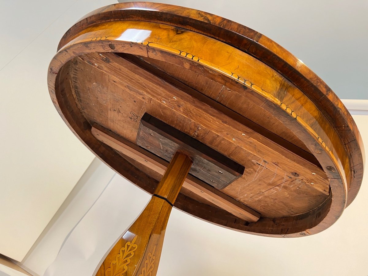 Biedermeier Center Table, Walnut With Marquetry, Germany Circa 1830-photo-8