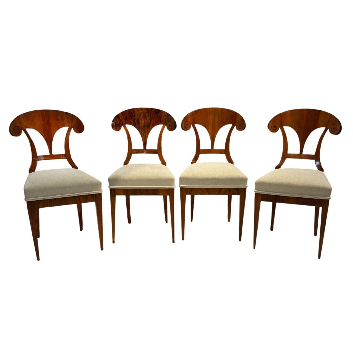 Set Of 4 Biedermeier Walnut Chairs, Austria Circa 1830