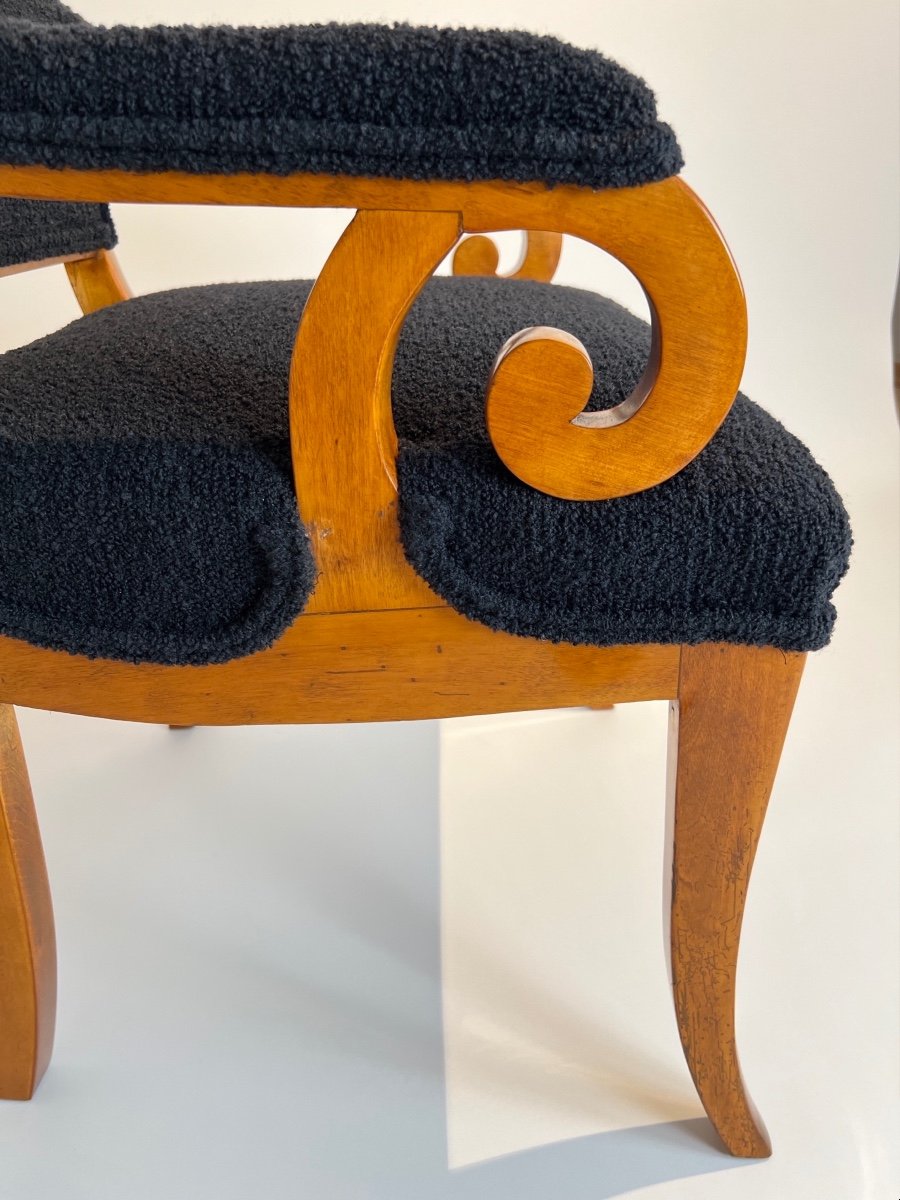 Biedermeier Armchair, Solid Beech, Bouclé, South Germany Circa 1830-photo-3