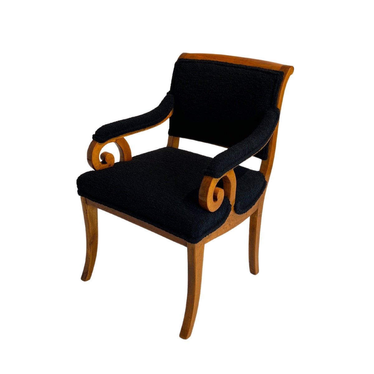 Biedermeier Armchair, Solid Beech, Bouclé, South Germany Circa 1830