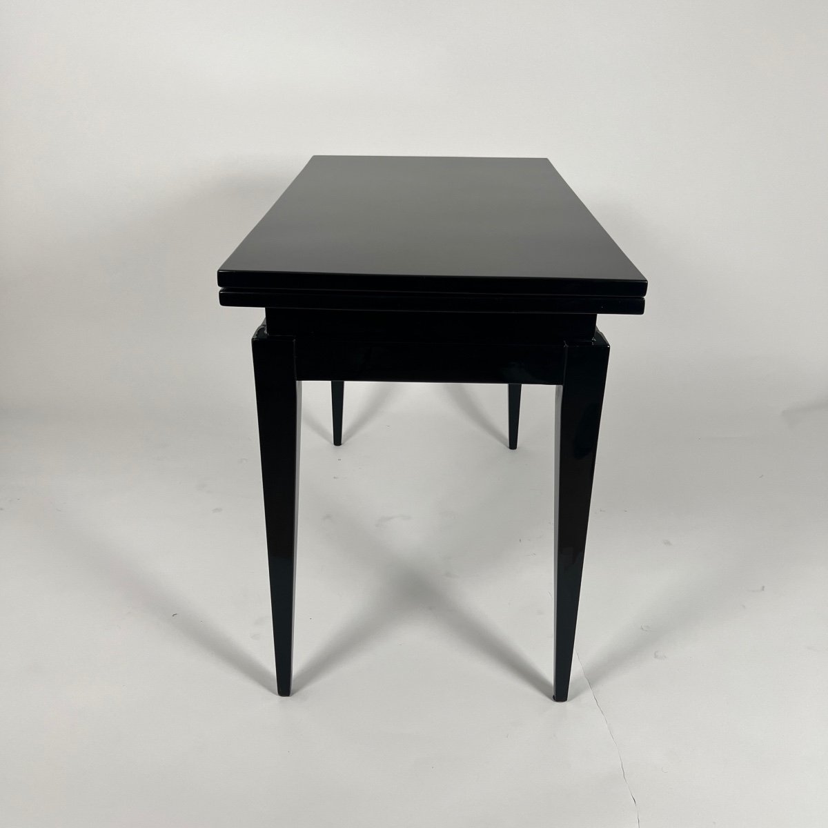 Table De Jeu Art Déco, Laque Noire, Cuir Rouge Et Noir, France Vers 1930-photo-3