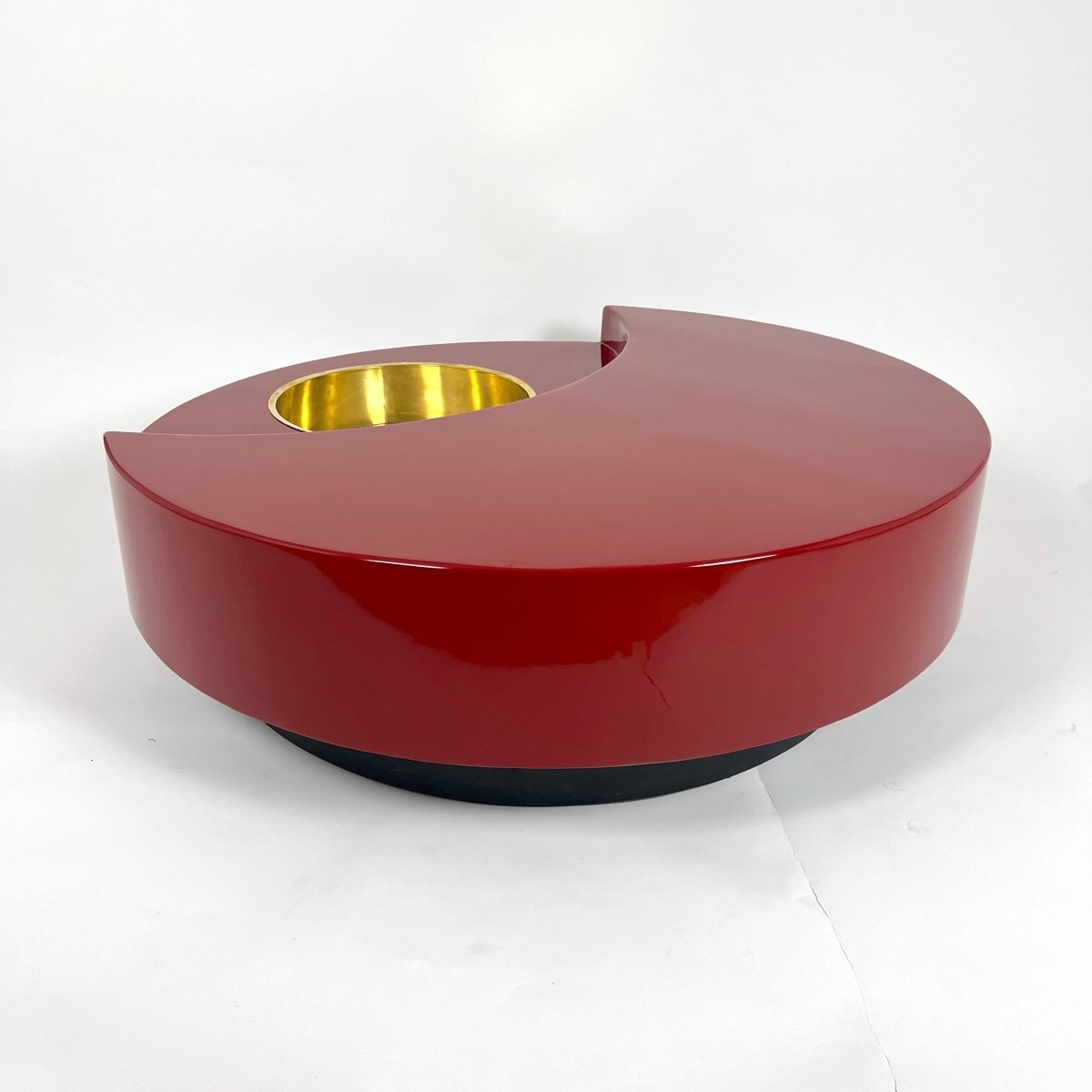 'trg' Coffee Table By Willy Rizzo, Red Lacquer And Brass, Italy, 1969-photo-3