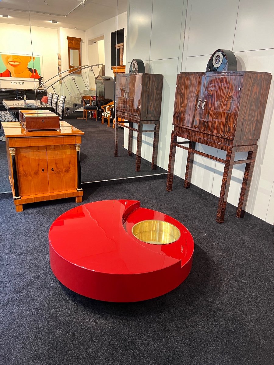 'trg' Coffee Table By Willy Rizzo, Red Lacquer And Brass, Italy, 1969-photo-4