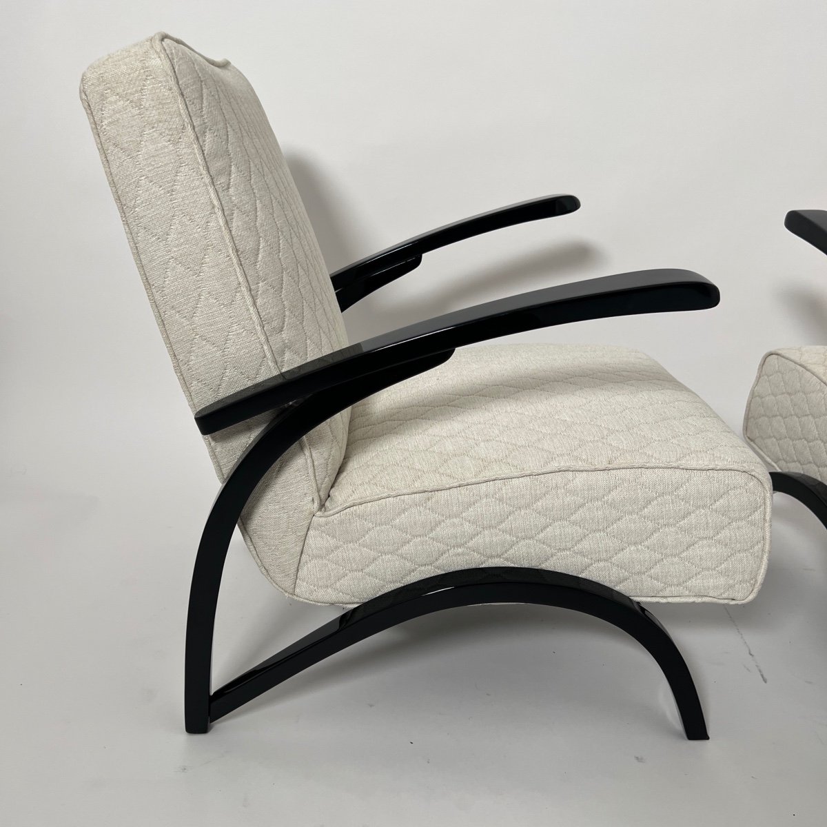 Paire De Fauteuil Art Déco Par J. Halabala, Laque Noire, Tchèque Circa 1930-photo-4