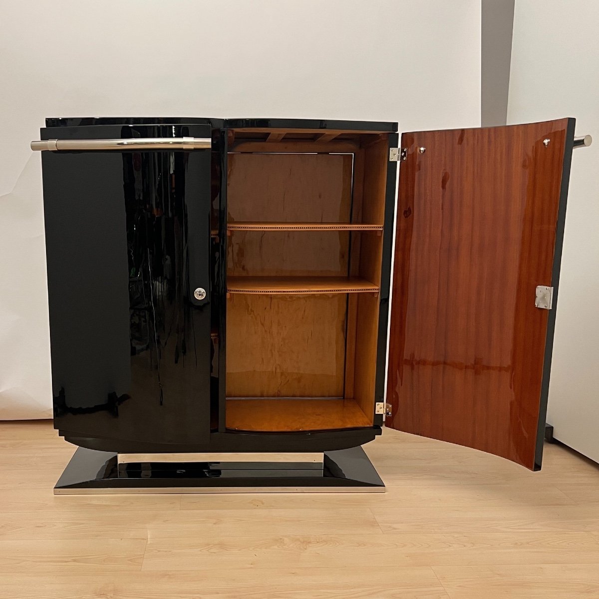 Art Deco Bar Buffet, Black Lacquer, Chrome, France Circa 1930-photo-2