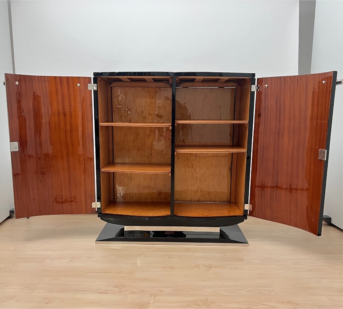 Art Deco Bar Buffet, Black Lacquer, Chrome, France Circa 1930-photo-2