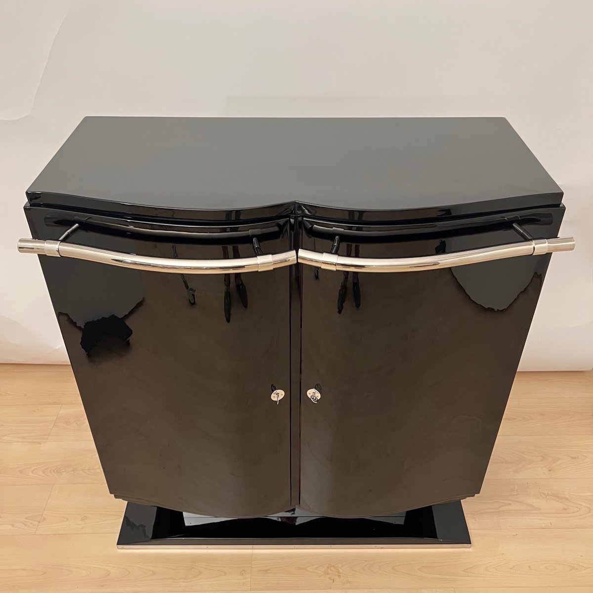 Art Deco Bar Buffet, Black Lacquer, Chrome, France Circa 1930-photo-7