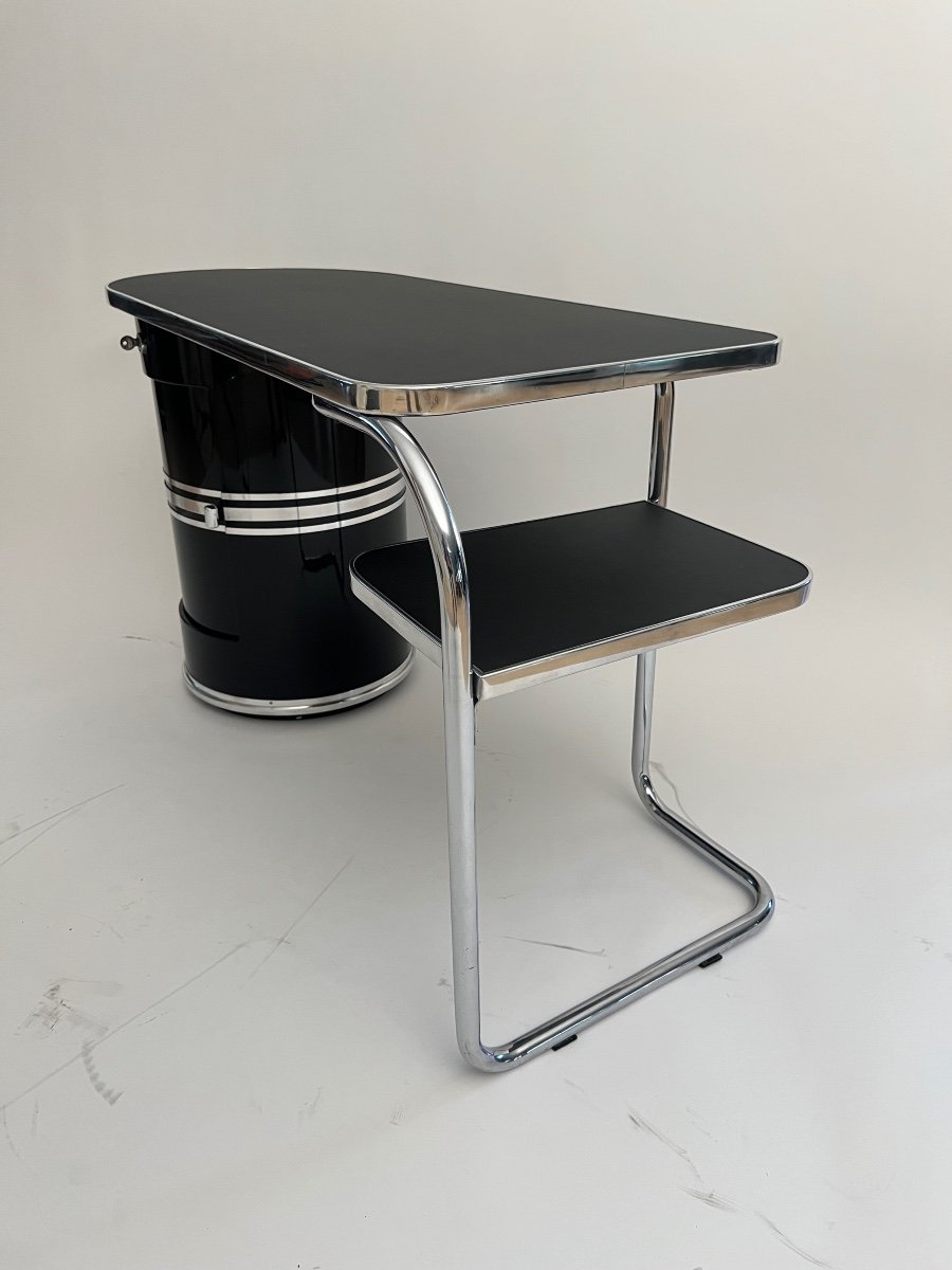 Petit Bureau De Mauser Waldeck, Laque Noire, Acier Tubulaire, Allemagne, 1954-photo-6