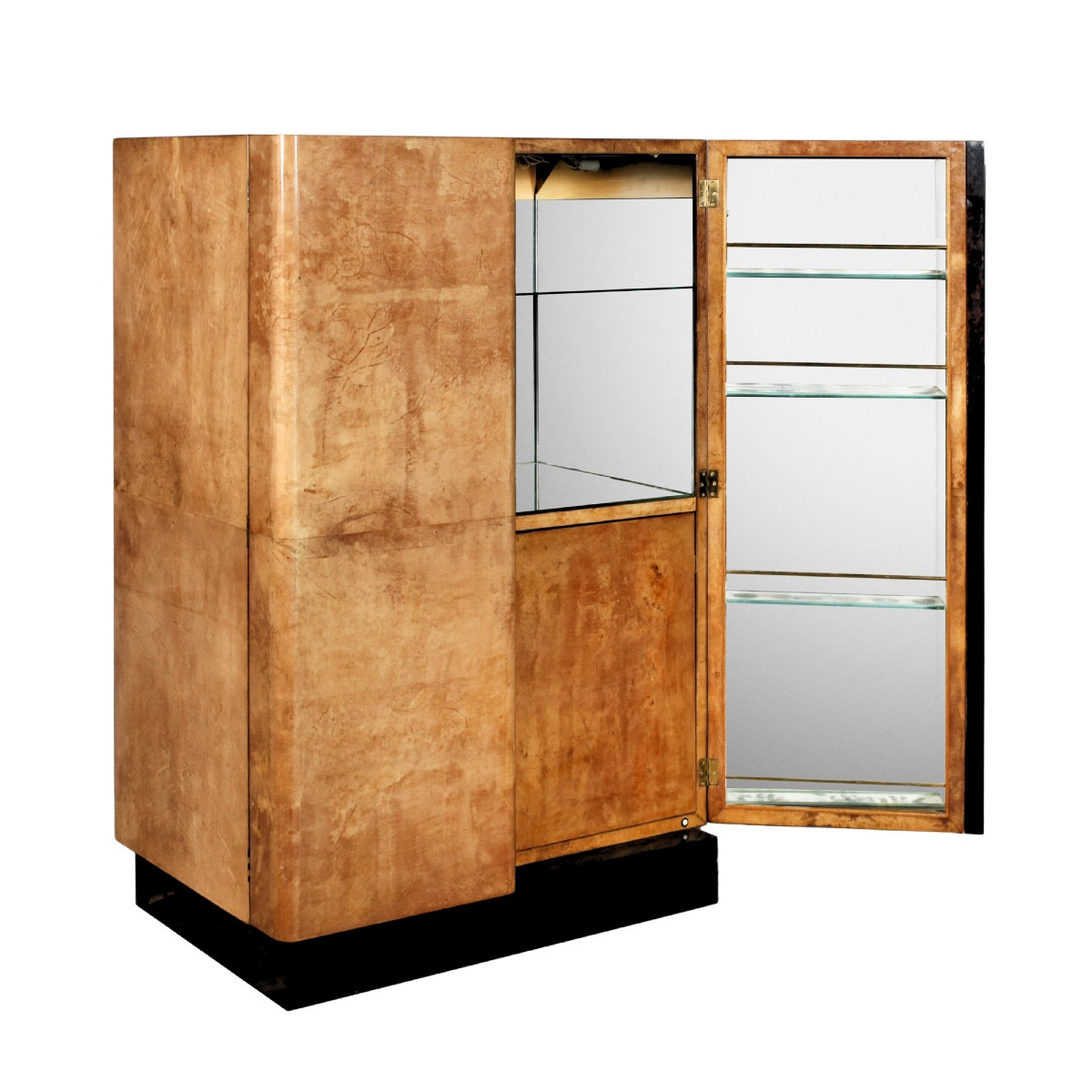 Aldo Tura Armoire De Bar, Parchemin, Laque, Miroir, Italie Circa 1970