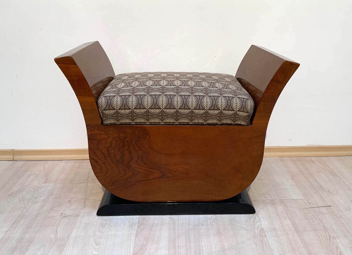 Art Deco Stool In The Shape Of A Lyre, Walnut Veneer, France Circa 1930-photo-3