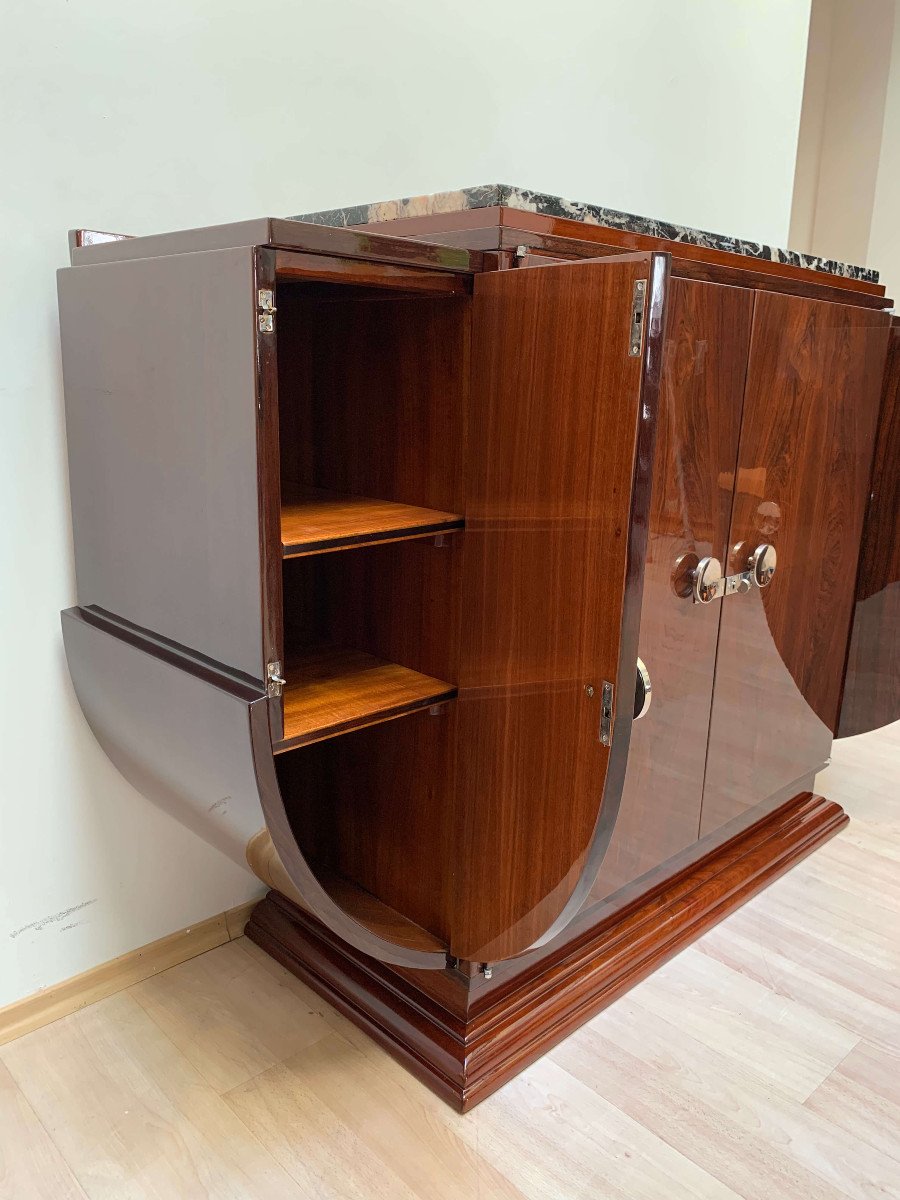 Large Art Deco Sideboard, Rosewood, Mahogany, Nickel, France Circa 1930-photo-5