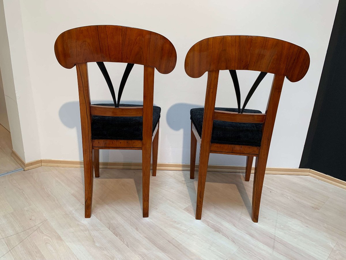 Paire De Chaises Pelle Biedermeier, Noyer, érable à l'Encre, Sud De l'Allemagne Vers 1830-photo-7