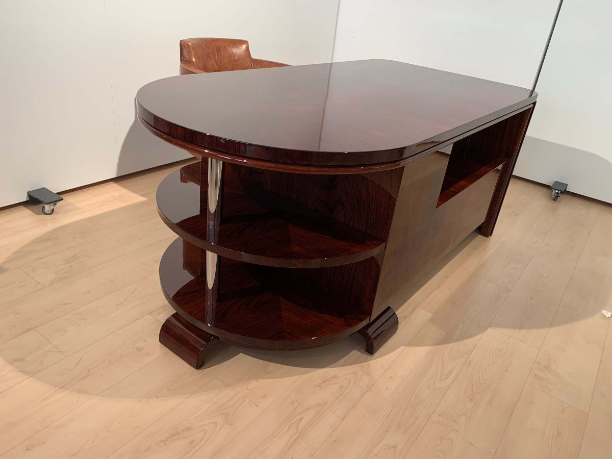 Art Deco Rosewood Executive Desk With Leather Swivel Armchair, France, 1930-40-photo-2