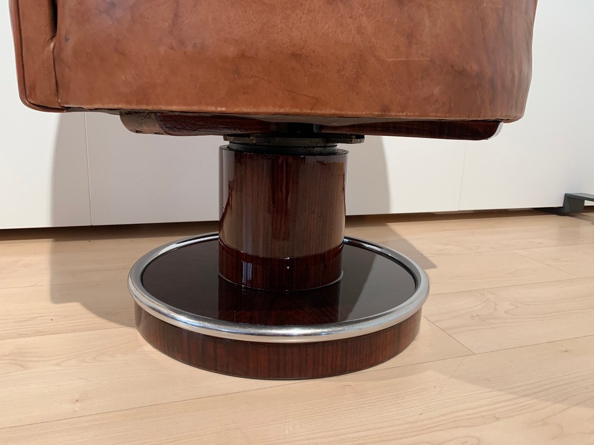 Art Deco Rosewood Executive Desk With Leather Swivel Armchair, France, 1930-40-photo-8