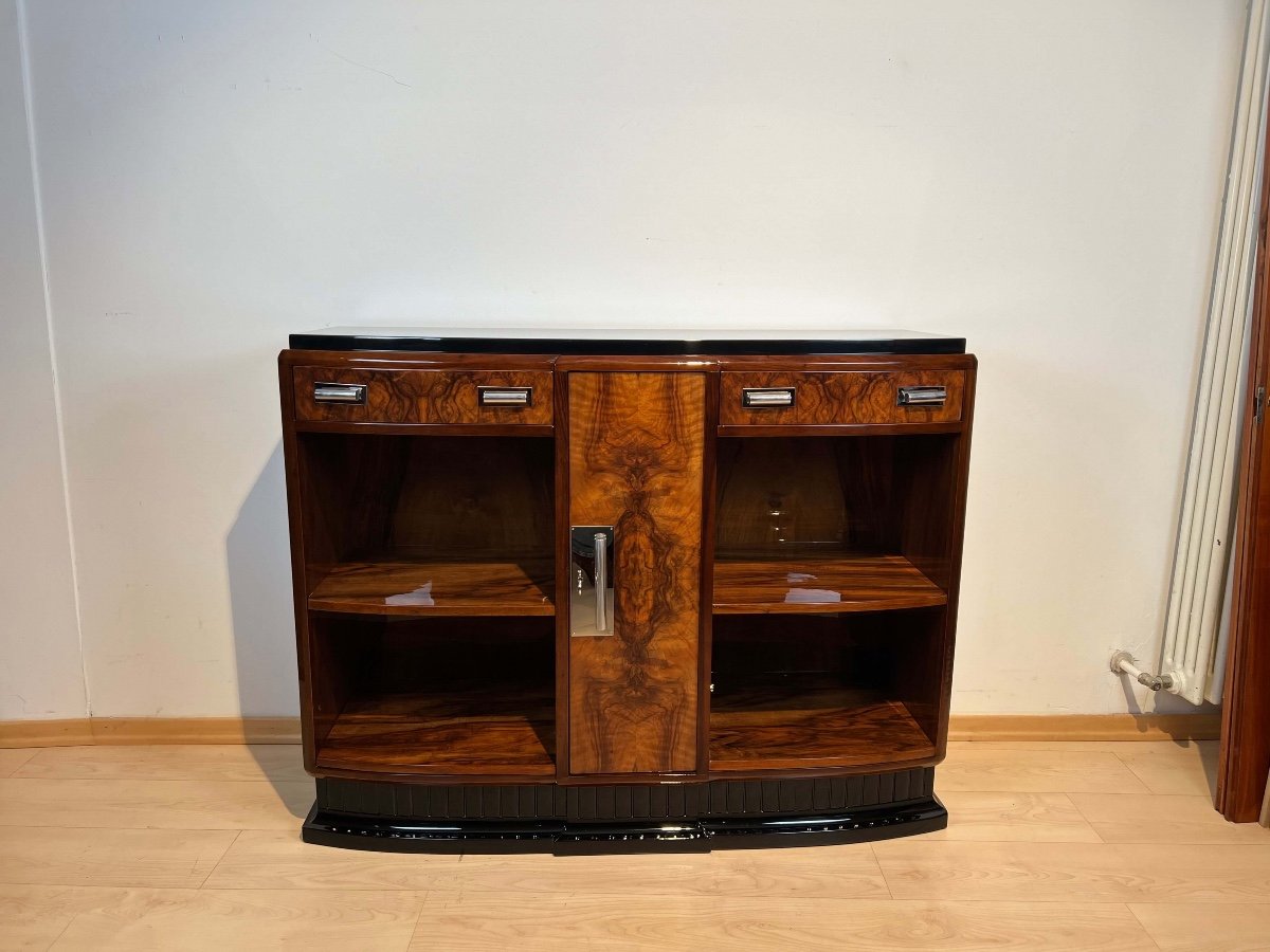 Small Art Deco Sideboard With Open Shelf, Walnut Veneer, France Circa 1930-photo-2