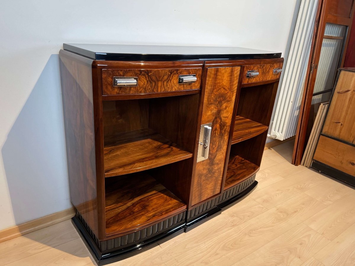 Small Art Deco Sideboard With Open Shelf, Walnut Veneer, France Circa 1930-photo-3