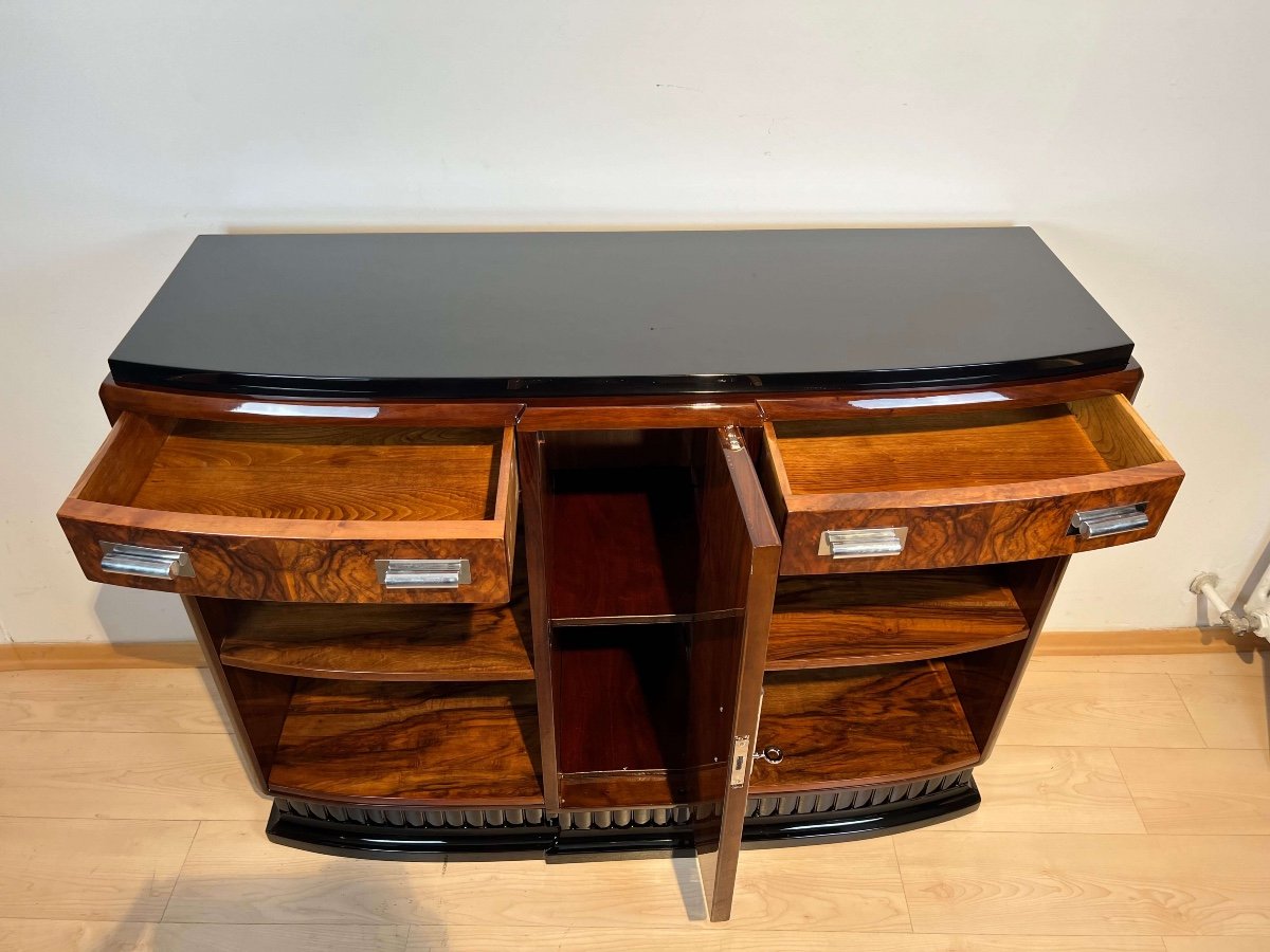 Small Art Deco Sideboard With Open Shelf, Walnut Veneer, France Circa 1930-photo-4