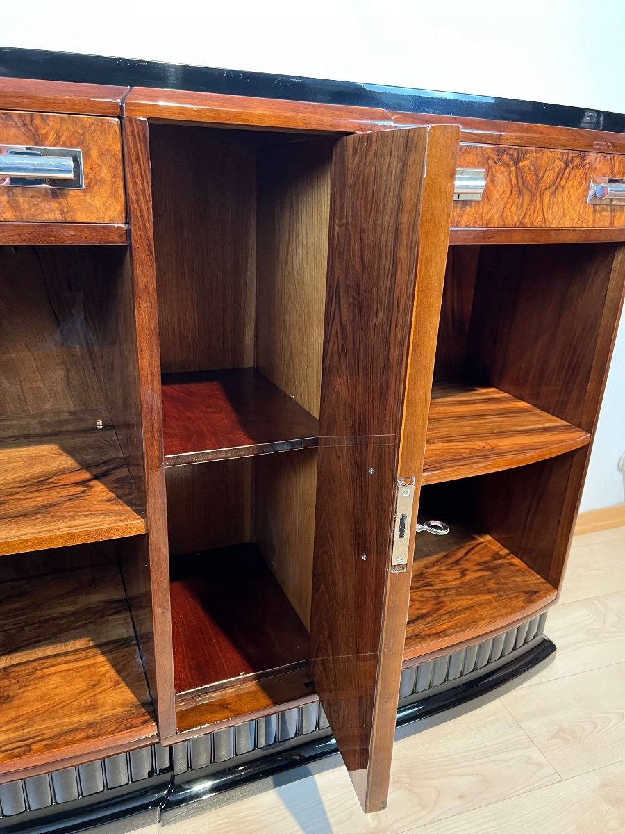 Small Art Deco Sideboard With Open Shelf, Walnut Veneer, France Circa 1930-photo-1