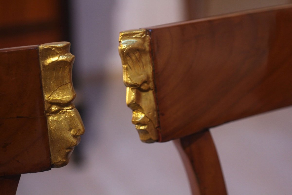 Set Of Six Biedermeier Chairs, Cherry, Gold Plated, South Germany Circa 1820-photo-3