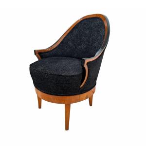 Biedermeier Swivel Chair, Cherry Wood, Black Velvet, South Germany Circa 1820